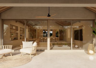 Comedor integrado en villa de arquitectura balinesa contemporánea