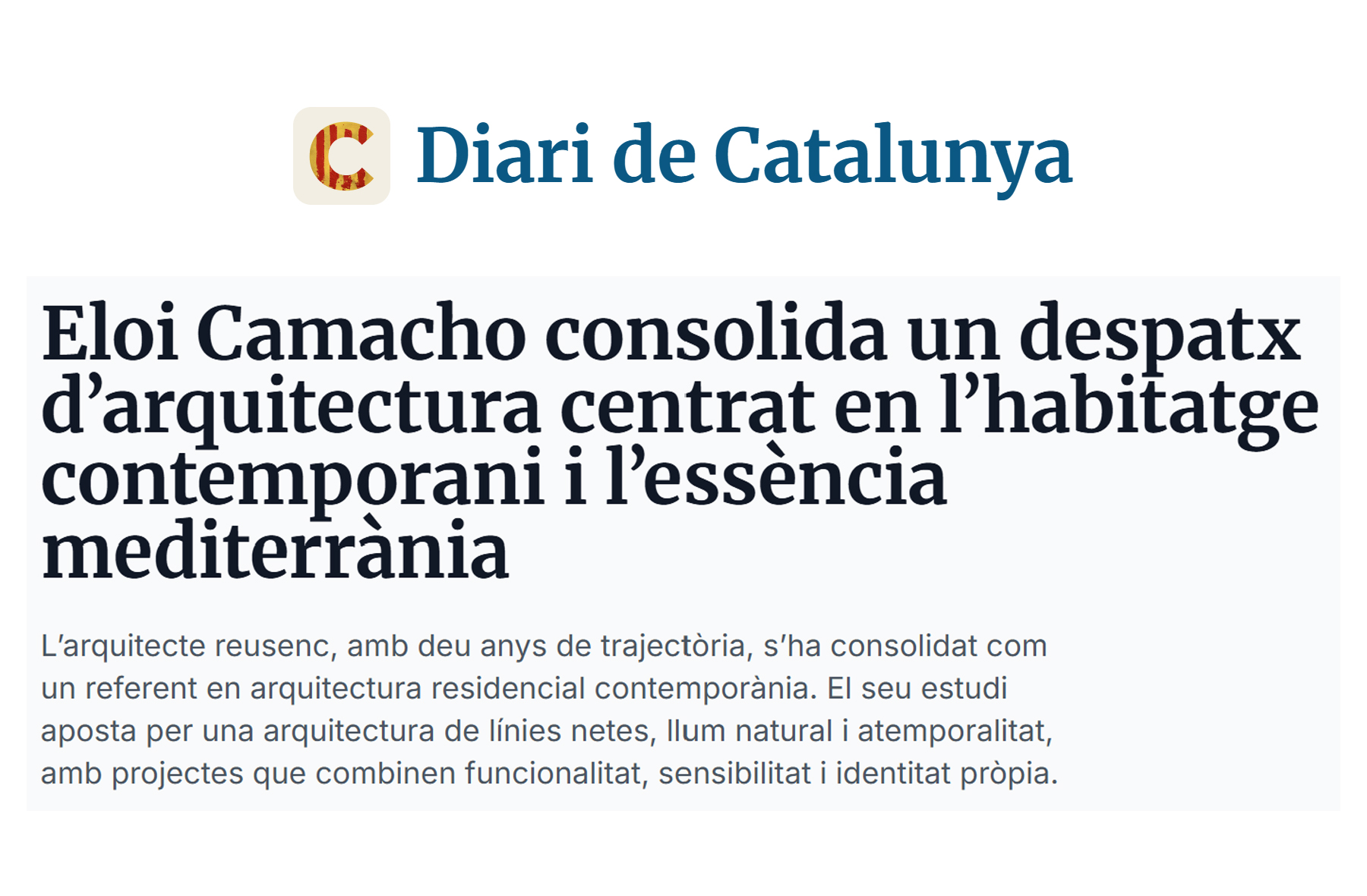 Eloi Camacho consolida su estudio de arquitectura contemporánea en Reus